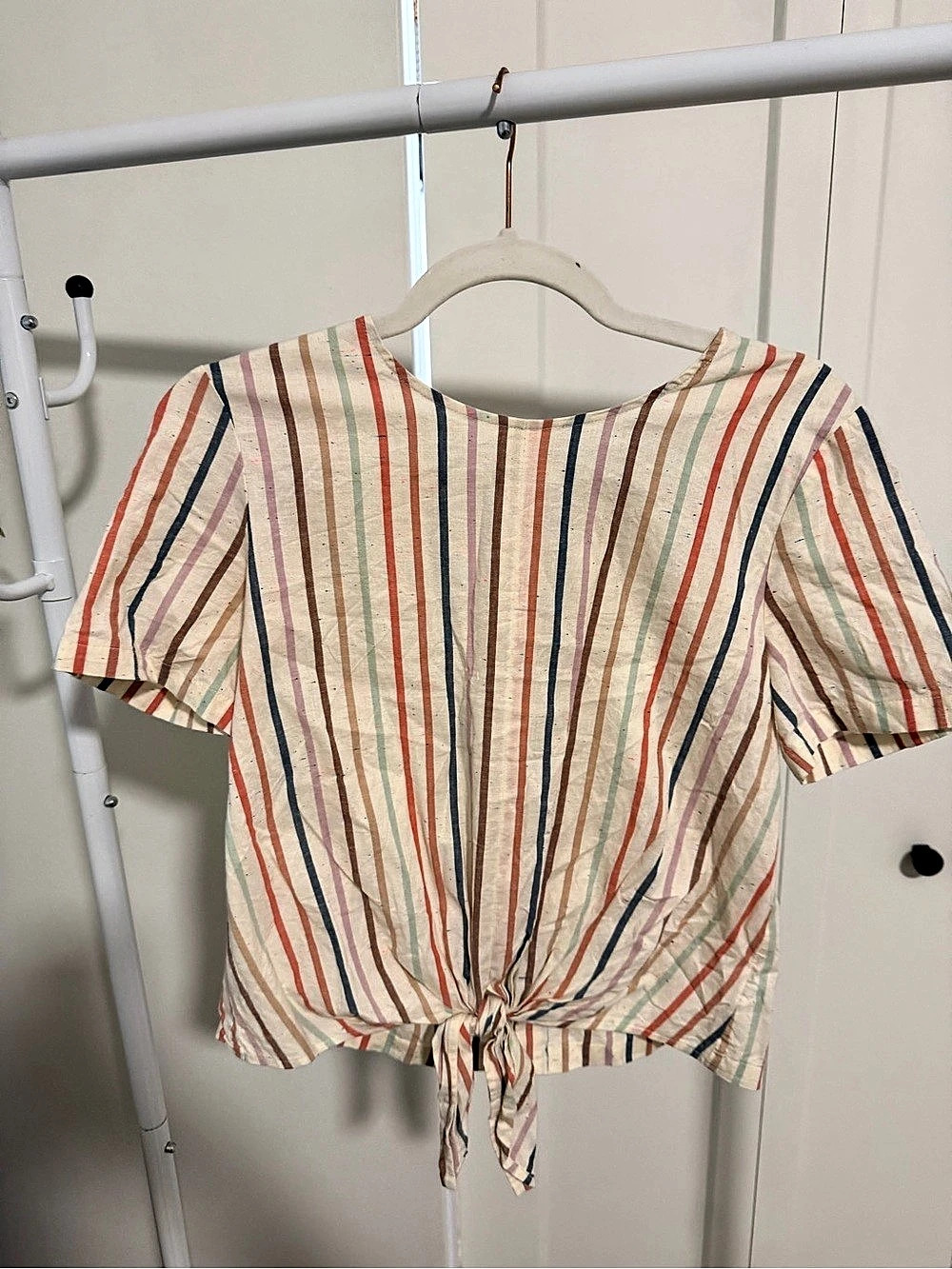 Madewell Short-Sleeve Tie-Front Shirt in Rainbow Stripe Rainbow Stripe